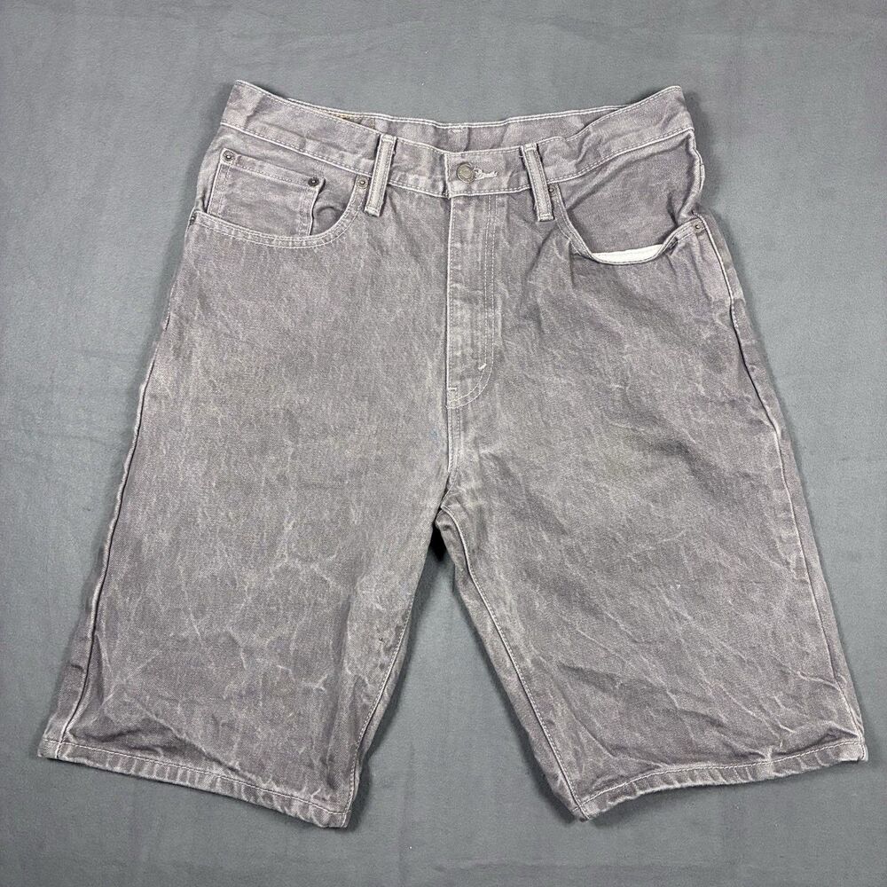 Levis 569 Jean Shorts Mens 32 Gray Denim Loose Baggy Faded Black Zip Fly